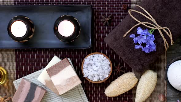 Spa and Wellness Treatment Decorations accessories Inspirations with herbal, sponge scrub, aroma can