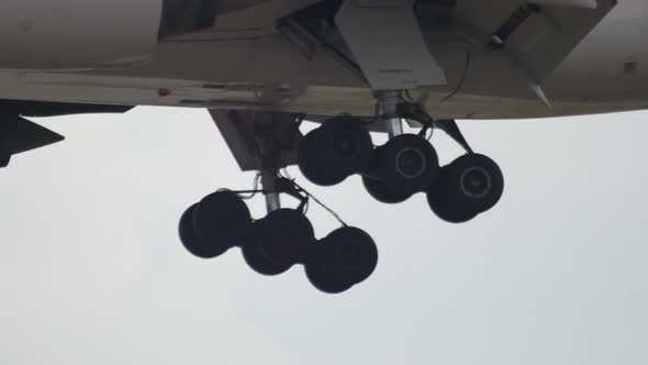 Close-up Gear of Landing Aircraft