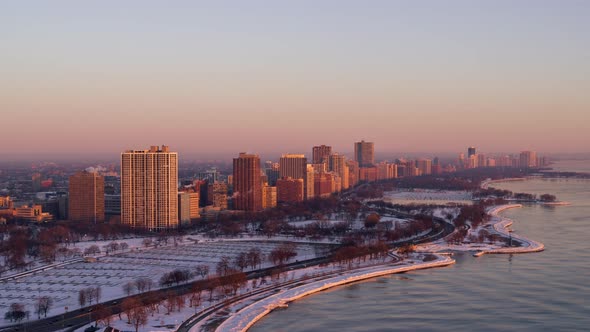 Aerial View of Lincoln Park in Winter - Chicago, USA