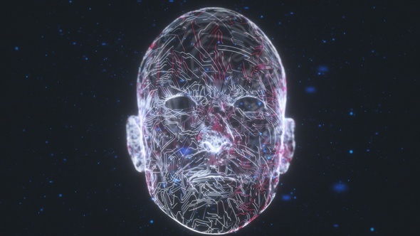 Human Head With Artificial Intelligence By Circuit Board Technology Elements