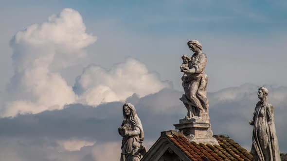 Incredible timelapse of the Virgin Mary statue and surrounding Saint statues on the roof of the Basi