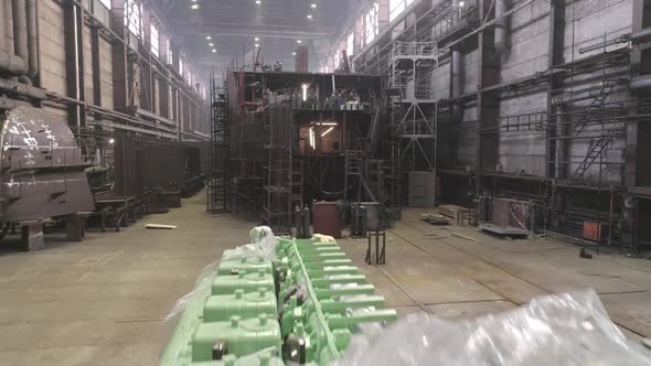 Main Engine on Floor and Renewable Fishing Ship in Dry Dock