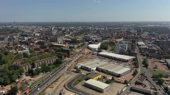 Aerial view of the A63 roadworks in Hull during the summer 2021