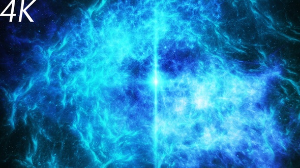 Travel Through Abstract Blue Space Nebula with Shining Star alt