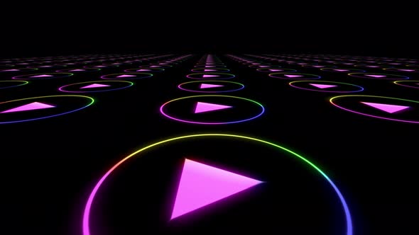 Geometric Neon Lighting in the Room Made of Audio and Video Symbols and Icons