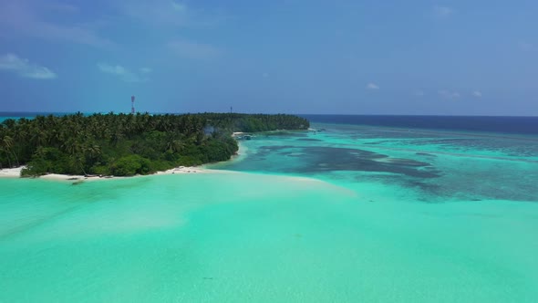 Aerial view abstract of tranquil coast beach trip by shallow water and white sand background of a pi