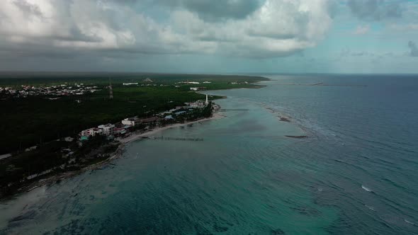 Aerial view of Mexican beach of Mahahual