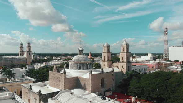 Aerial View of the Cathedral of Merida Bird Fly Drone Shot