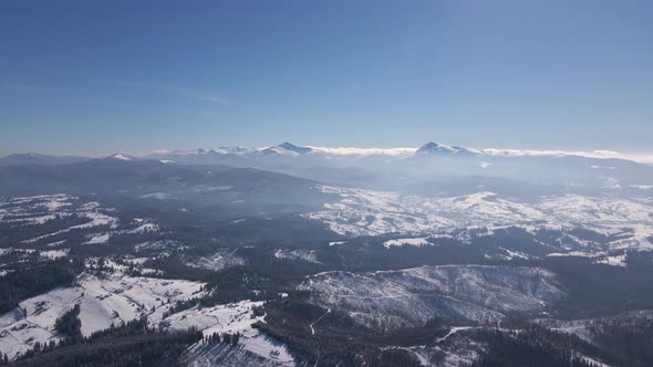 Scenic Landscape of Carpathians Two Highest Mountains in Ukraine Hoverla and Petros in Sunny Winter