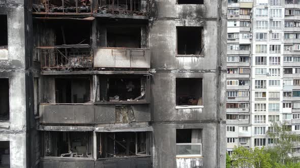 War in Ukraine  Burnt and Destroyed House in Kyiv