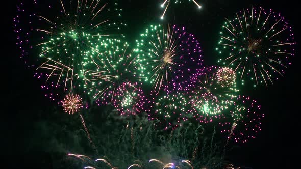 Colorful Firework display at night on sky background