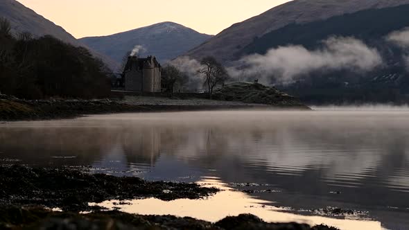 Scotland timelapse of Dunderave Castle Situated On The Coastline Of Loch Fyne In Argyll and Bute, Hi