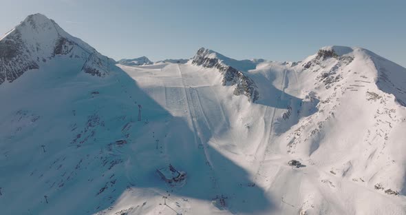 Drone Flight In Winter Over Kitzsteinhorn Mountain Ski Slope