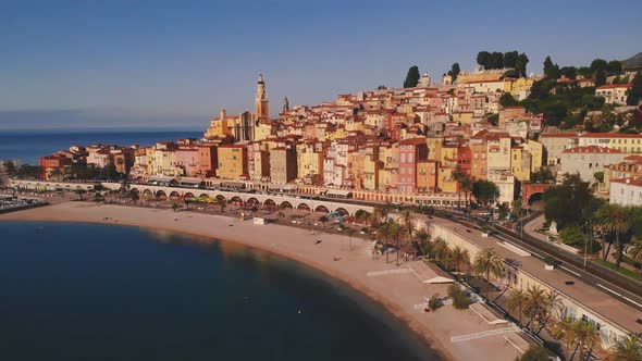 Menton France Colorful City View on Old Part of Menton ProvenceAlpesCote d'Azur France