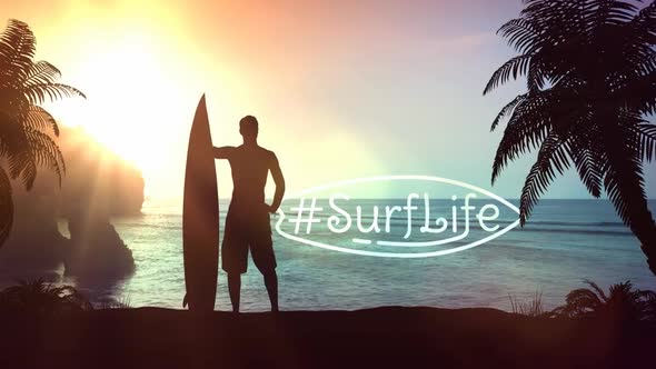 Silhouette Of A Surfer On A Tropical Beach 4K
