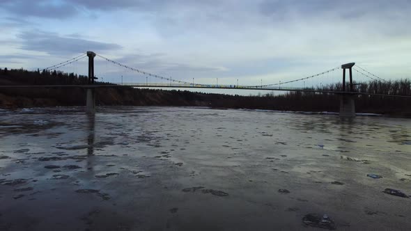 Low Fly Towards Terwillegar Footbridge Over North Saskatchewan River With Ic.mov