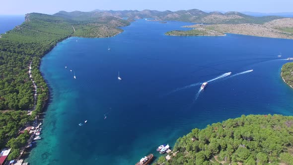 Flying over a canal between Dalmatian islands