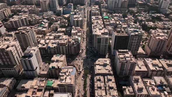 Aerial Flying Over Modern Karachi Skyline Buildings. Circle Dolly