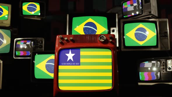 Flag of State of Piaui and Brazil Flags on Retro TVs.