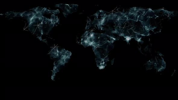 Animation of technological world map on a black background