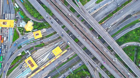 4K : Top view of Highway road junctions.