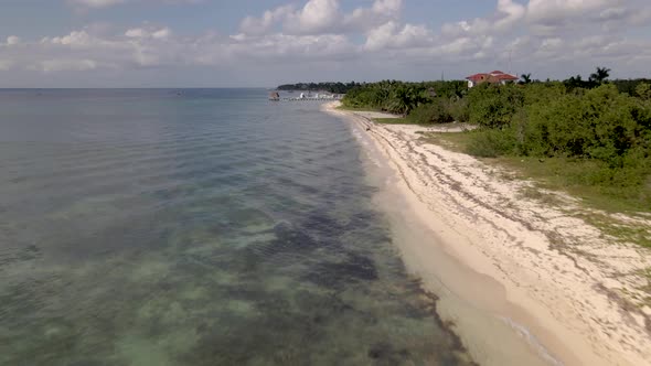 Aerial footage of the Cozumel, Mexico. Ocean view.