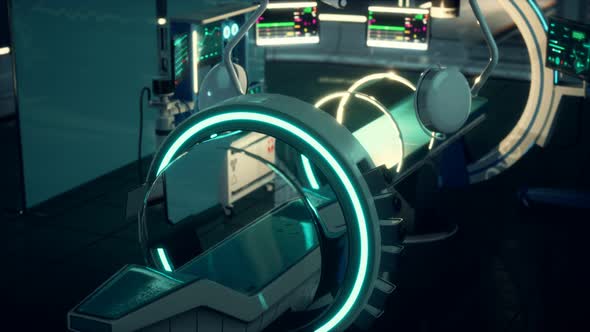 Futuristic Sci Fi MRI Scanner Medical Equipments in Hospital alt