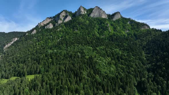 Aerial view of Trzy Korony mountain in Pieniny, Poland