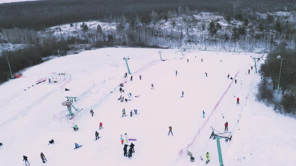 Skiers and Snowboarders Skiing on