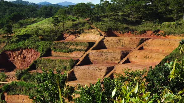 Static shot of terracing prepared for planting. Da Lat, Vietnam