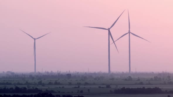 Windmills Farm Energy Production at Sunrise