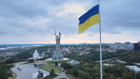 Kyiv - National Flag of Ukraine By Day. Aerial View. Kiev