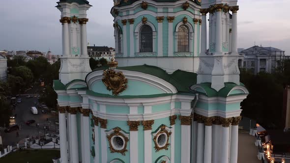 Closeup From Drone of Decorative Saint Andrews Church