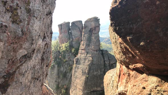 Town of Belogradchik rocks shallow DOF 4K 2160p 30fps UltraHD footage - Valley with strange  formati