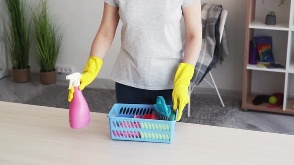 Janitor Woman Cleaning Home Washing Tools