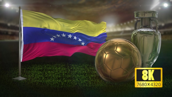 8 K Venezuela Flag with Football And Cup Background Loop