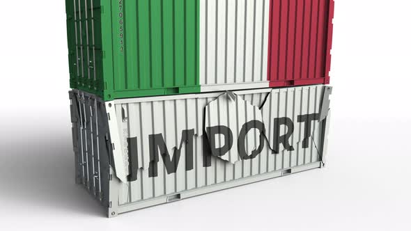 Container with Flag of Italy Breaking Container with IMPORT Text