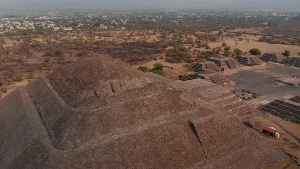 Drone View of Pyramid of Moon Peak in Teotihuacan Complex in Mexico Valley