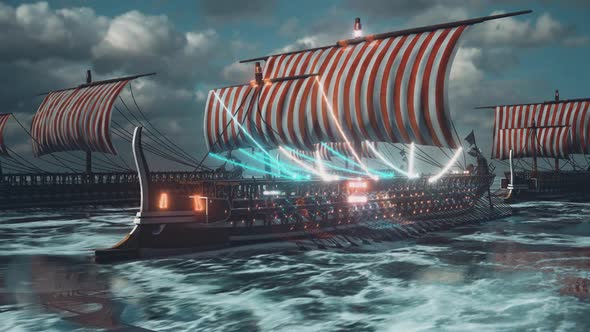 Trireme Ancient Greek And Roman War Ships In Sea Hd