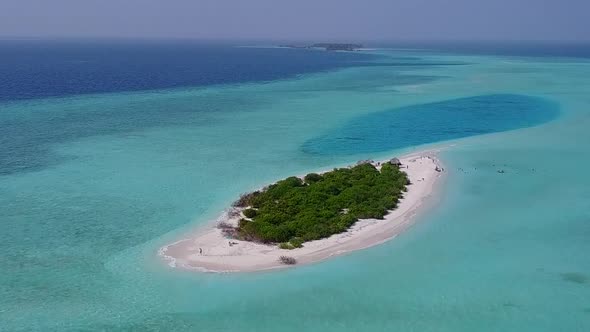 Drone view scenery of bay beach by lagoon and sand background