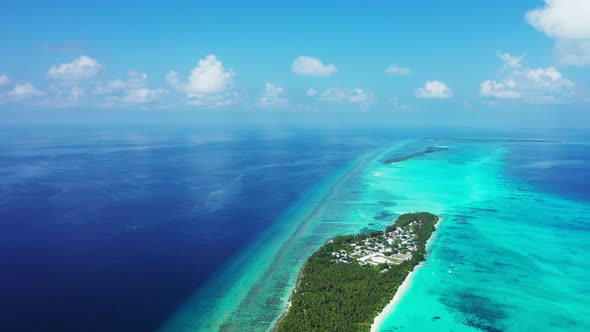 Aerial view seascape of marine lagoon beach trip by blue green sea and white sand background of adve