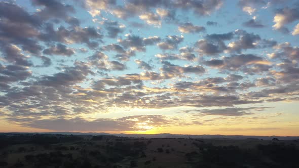 Sunset rural landscape aerial view. Nature scenery