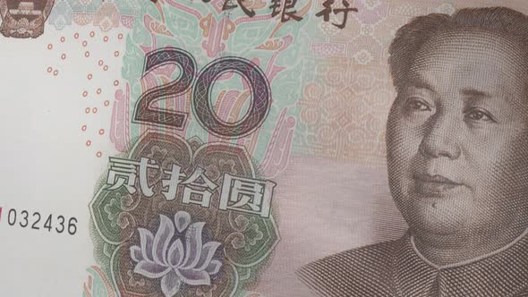 Renminbi, Twenty Yuan  Banknote. Looped Animation.