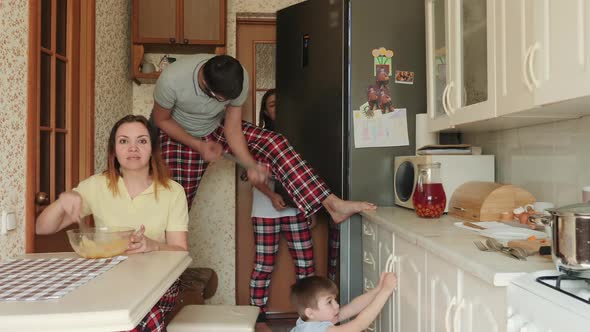 Funny Family in Chaos in the Kitchen During Quarantine