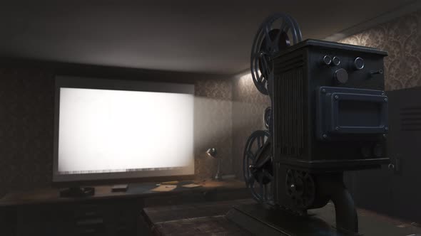 Vintage projector on the dark background. A retro device using old technology.