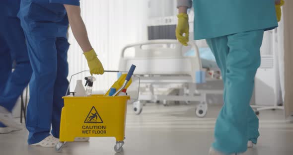 Medical Staff Doing Disinfection and Cleaning in Intensive Care Unit of Clinic