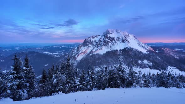 Winter Frozen Mountain Panorama Landscape in Slovakia Blue Hour Before Sunrise