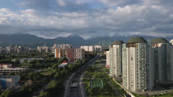 Aerial View of the Mountains and River in Almaty Kazakhstan