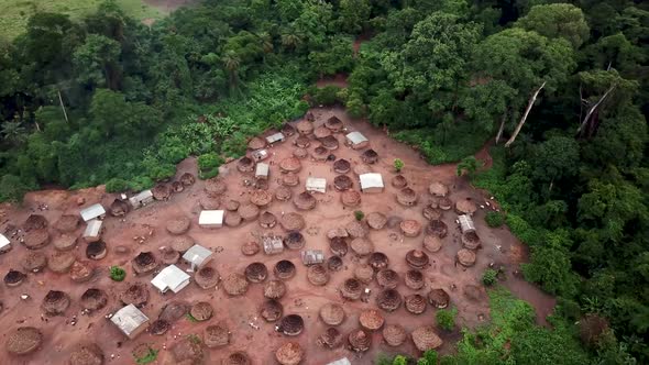 Drone view of a tribal village in Ivory Coast