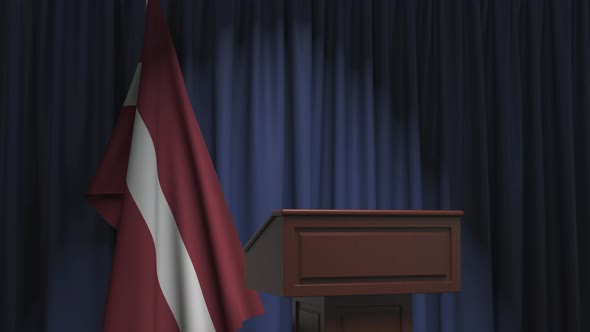 Flag of Latvia and Speaker Podium Tribune